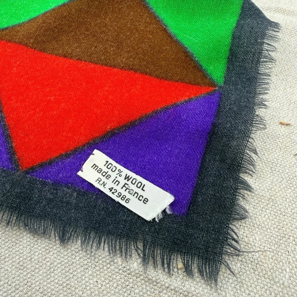 Vintage Yves Saint Laurent Wool Scarf 32" Square Geometric Mod Made READ - Picture 6 of 9